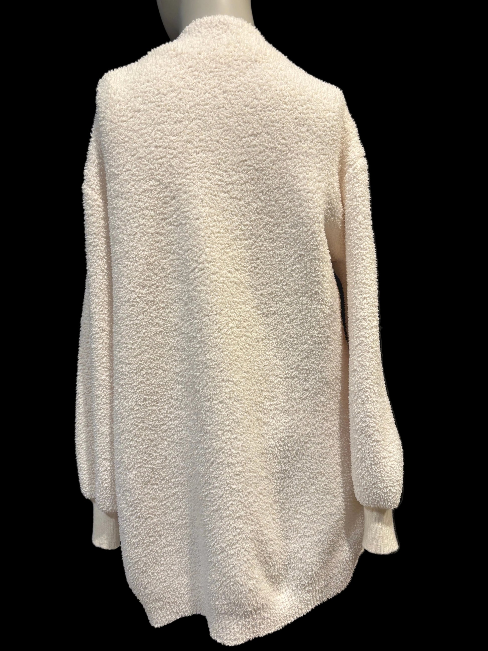 Plushie Cozy - Ivory Fuzzy Sherpa Cardigan - Size L - Back View long.
