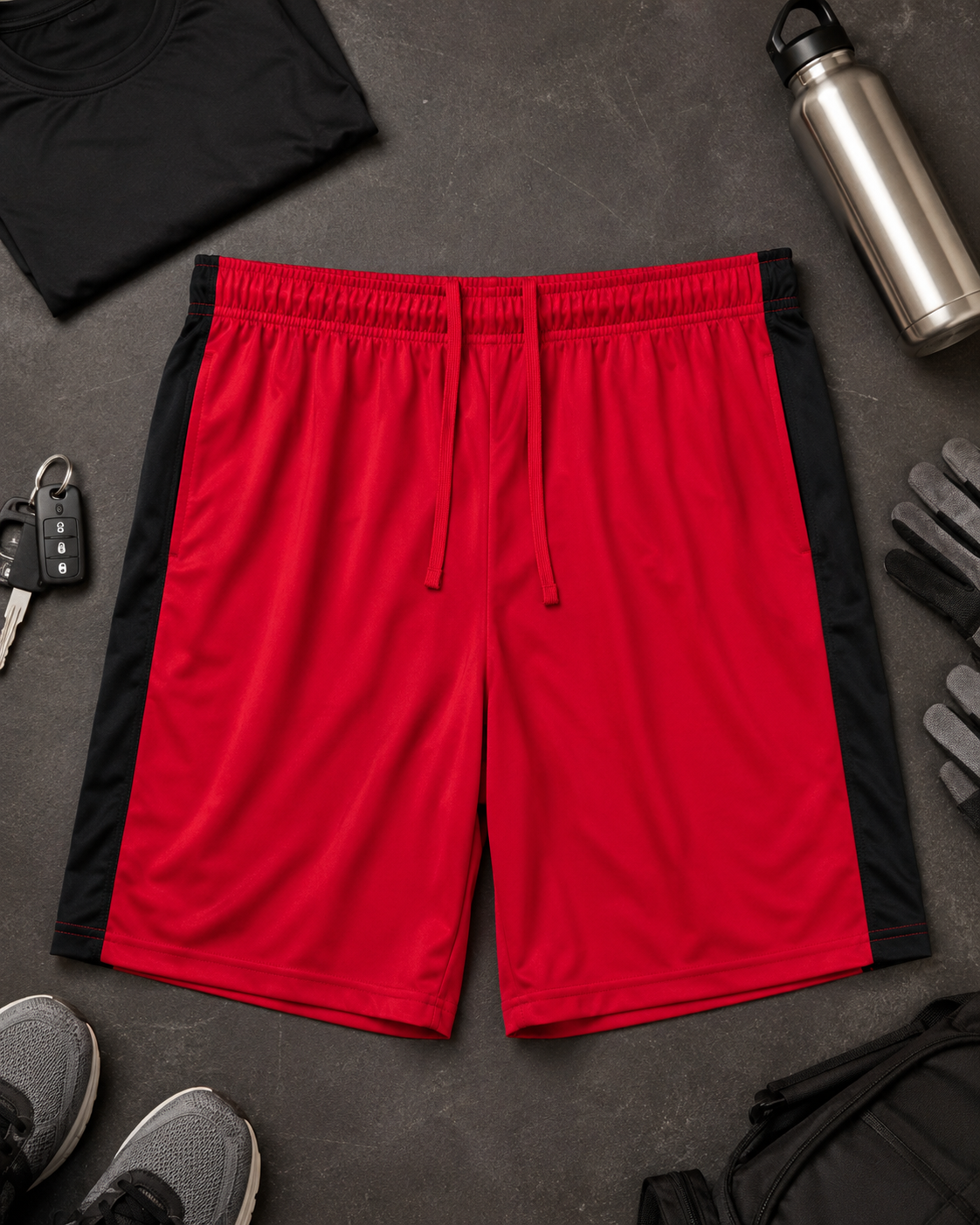 Russell men’s 2XL red athletic shorts with black side stripe