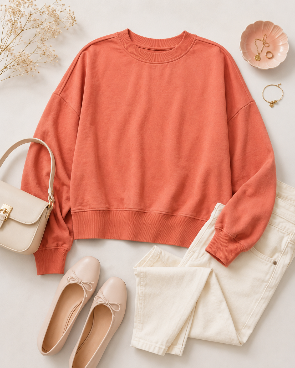Unbranded salmon pink pullover sweatshirt estimated XL to 1X with cozy feminine casual style
