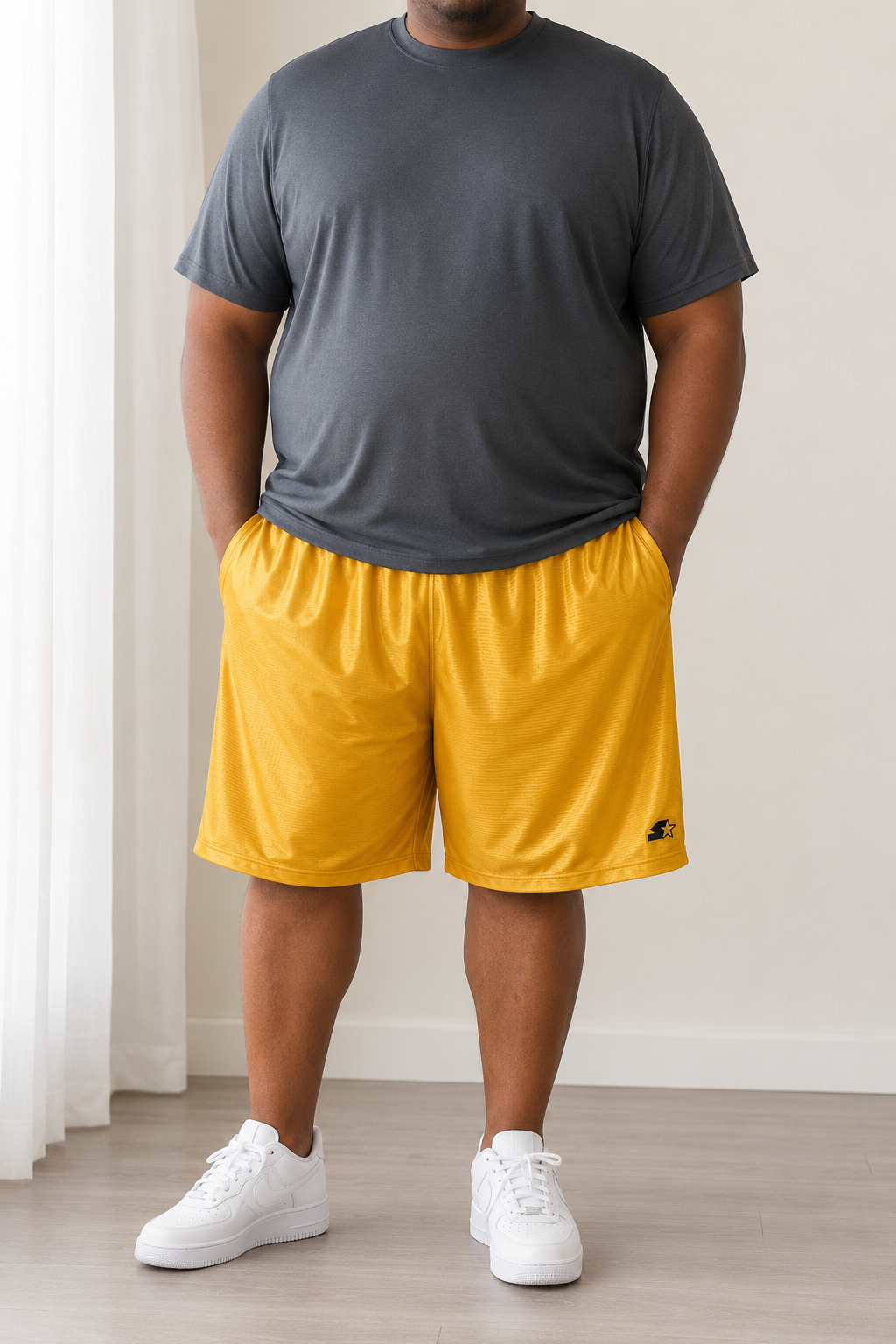 Men’s Starter activewear shorts double-sided design flat lay