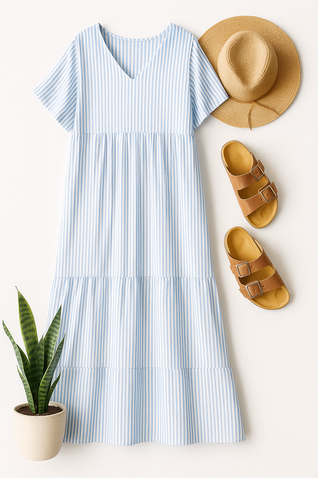 Striped Mist maxi dress casual elegance versatile wear - 3 teir Dress - summer XL