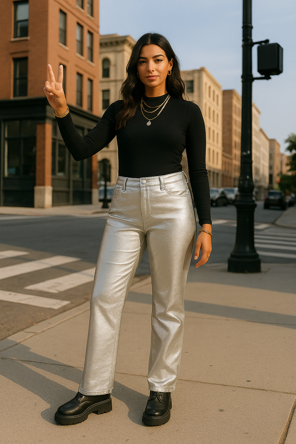 Silver Solstice Trousers-Full Length-Straight leg-casual styling-belt loops-front pockets-SHINE!