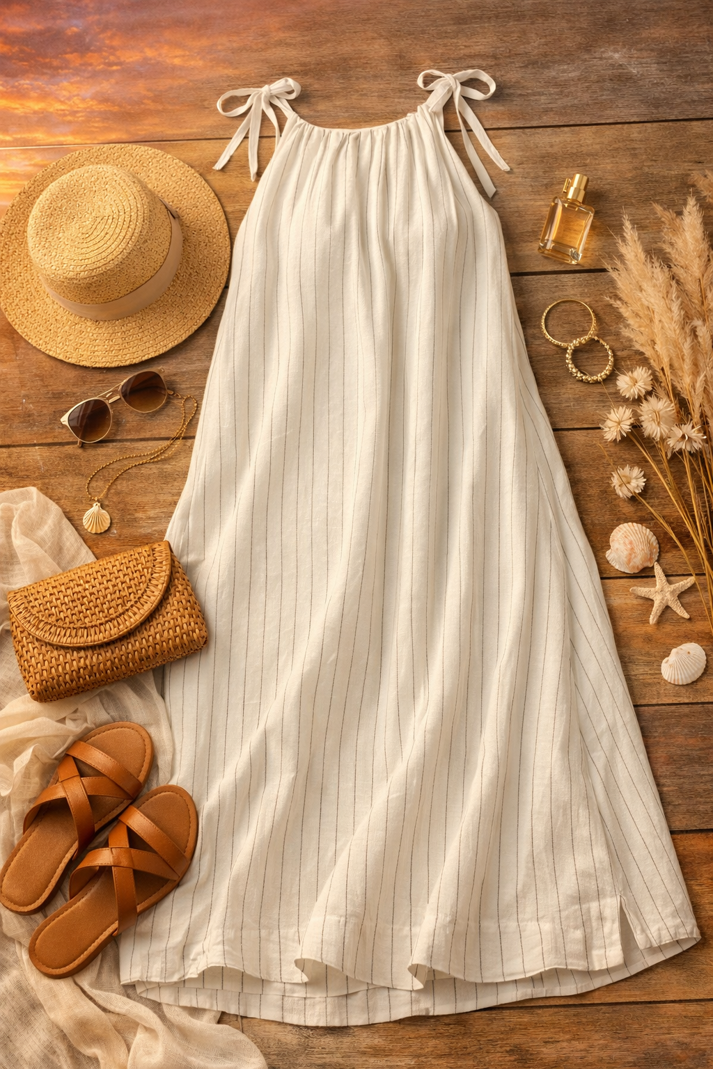 Dissh Maxi Dress White Pinstriped Linen Size 2