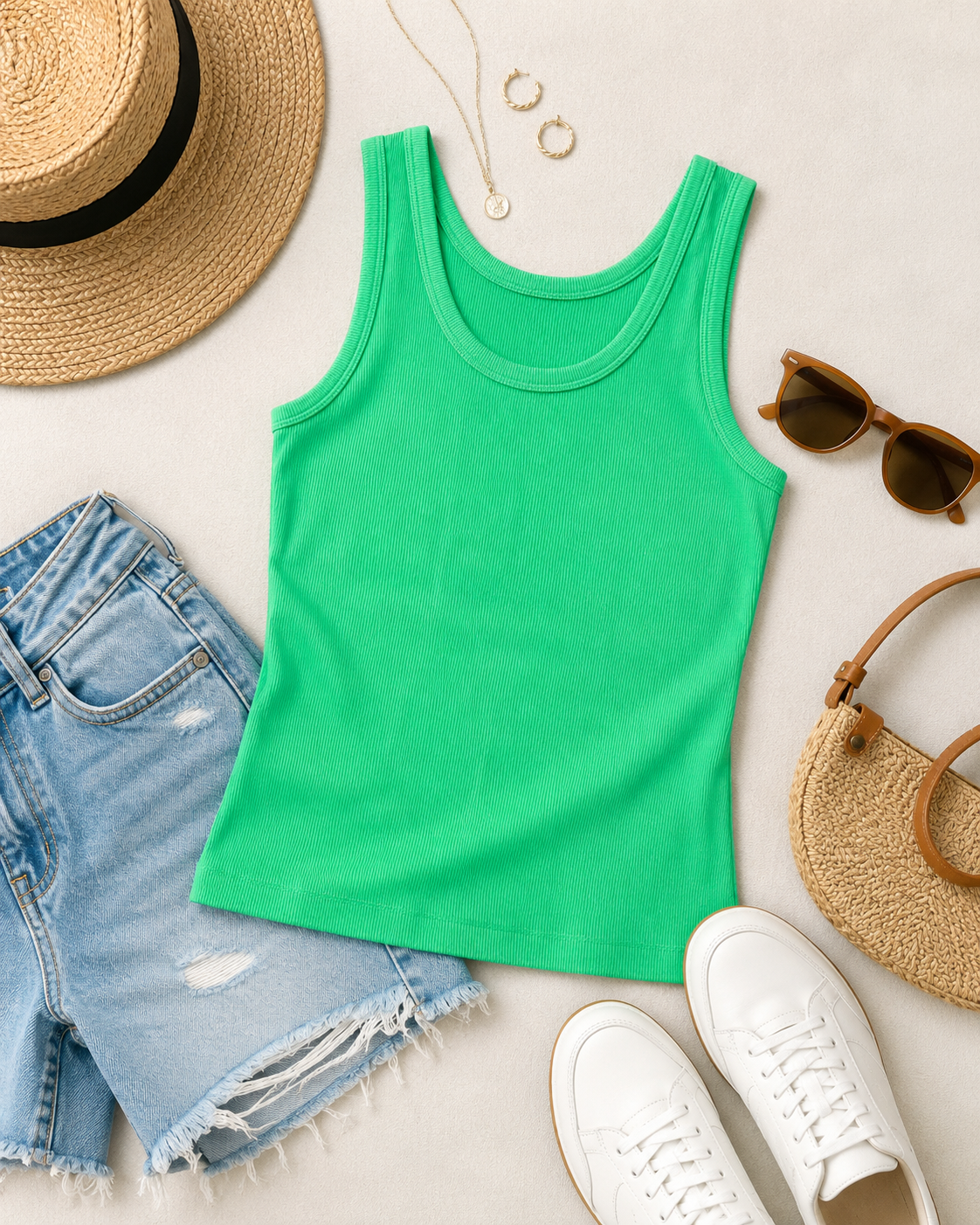Universal Thread Goods Company green sleeveless tank top size medium with vertical ribbed texture