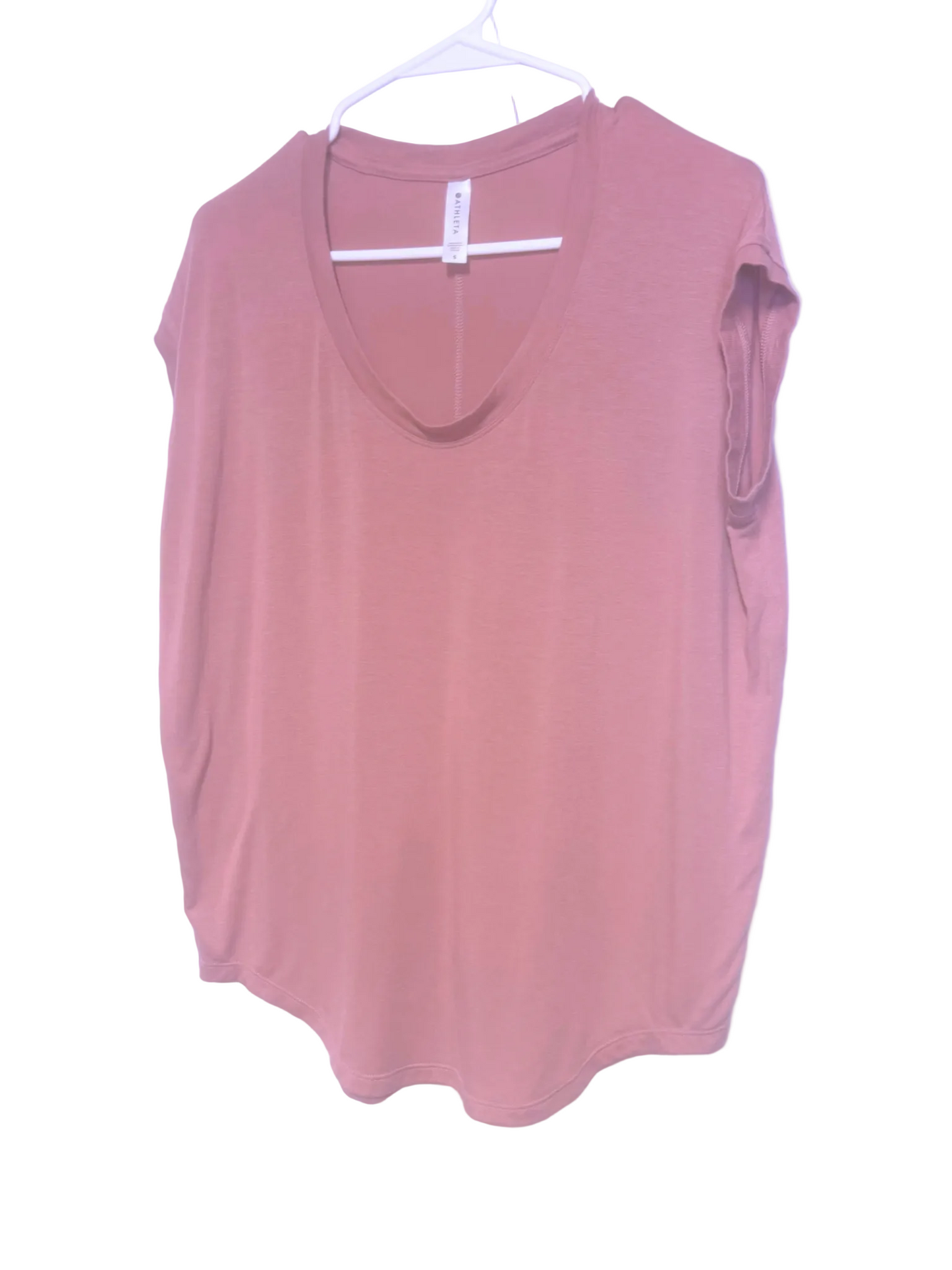 Athleta - Round Neck, Short Sleeve - Light Dusty Rose - Size S - front view - versitle top