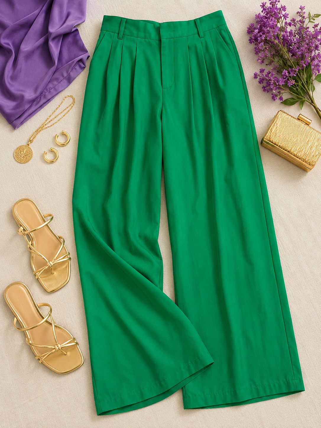Women's VICI pleated wide leg trousers in emerald green size XS