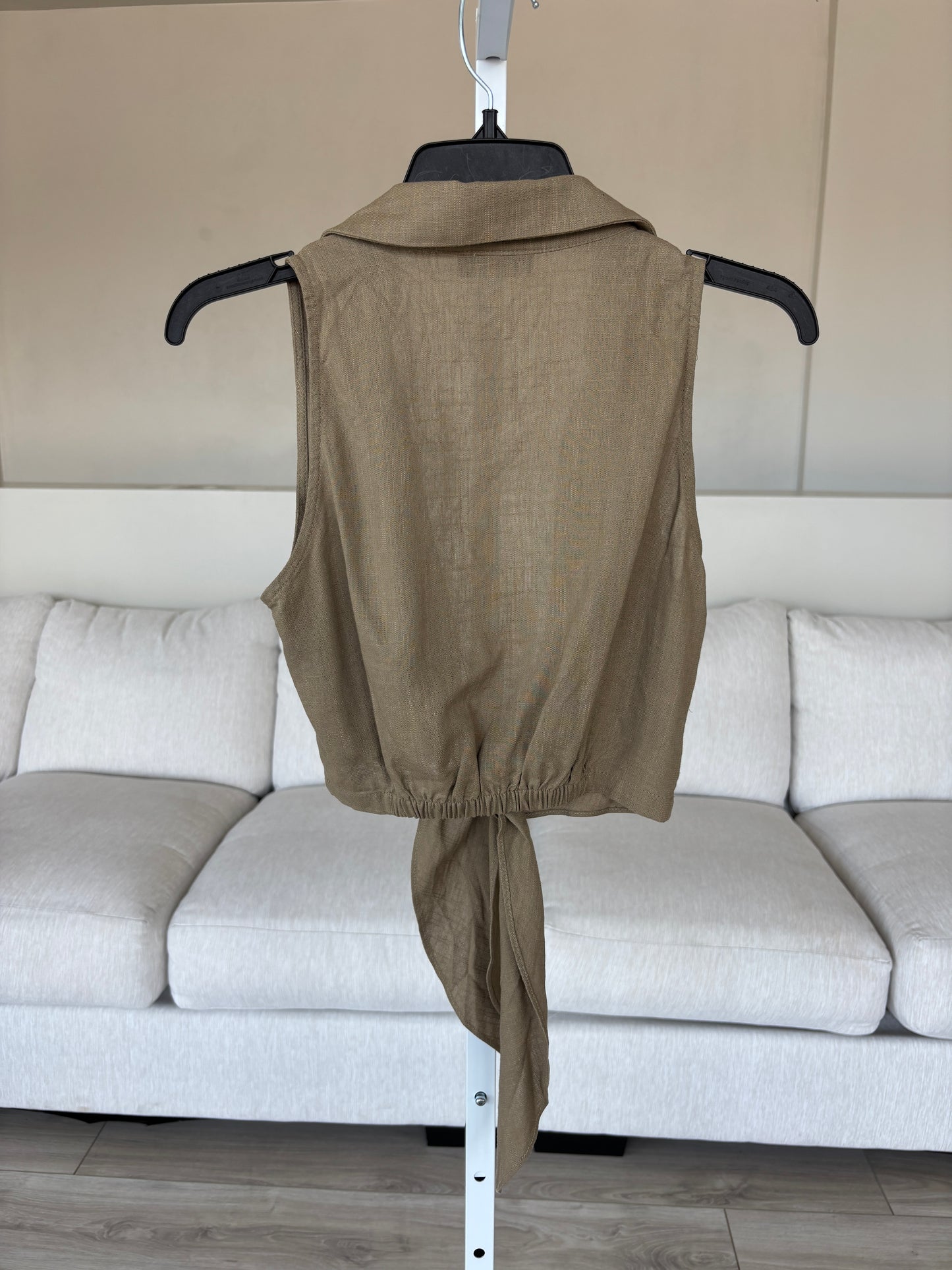 VICI size small jumpsuit and matching tie vest set with cropped wide leg silhouette and linen-like drape.