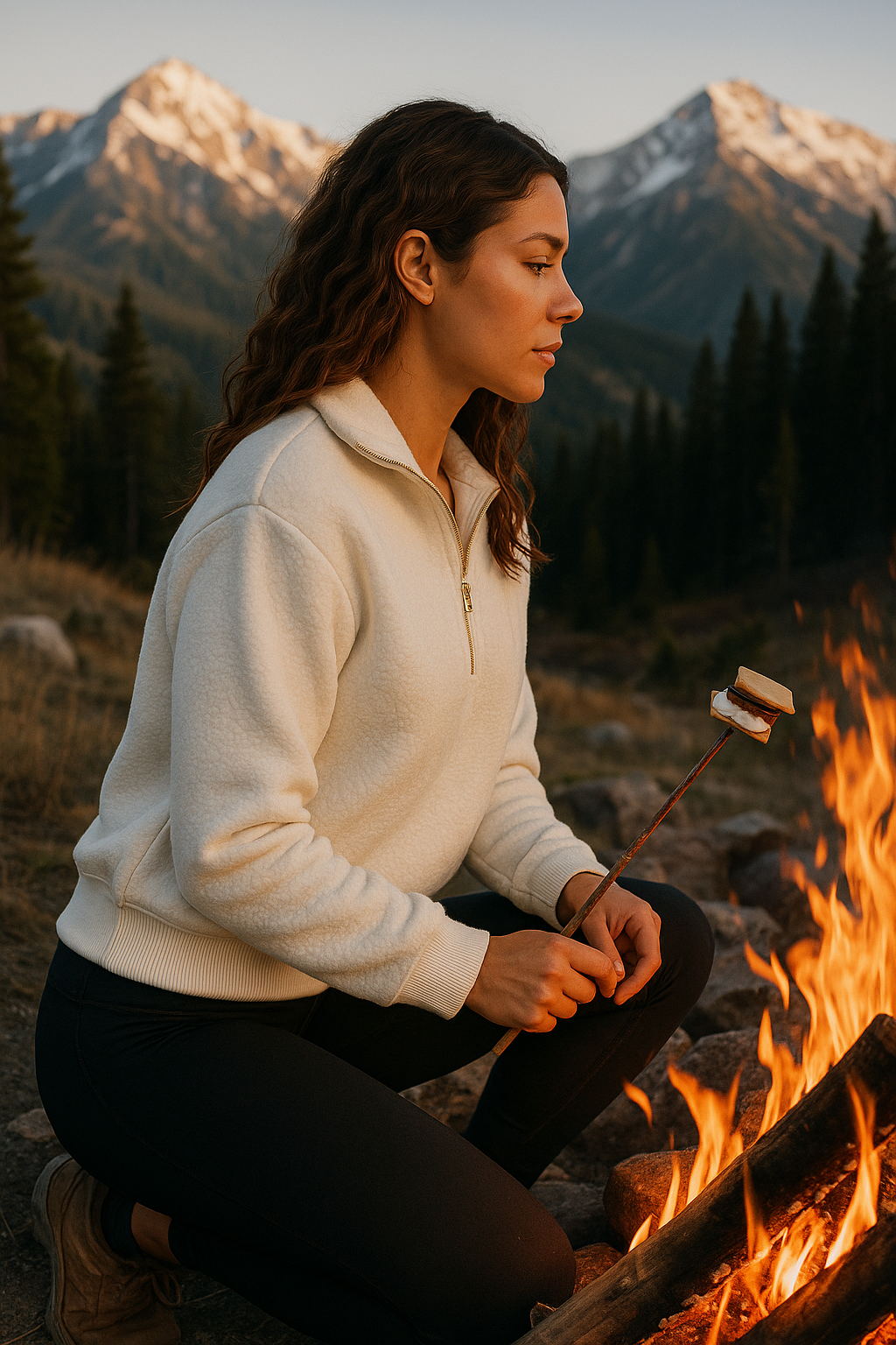 Varley Roselle Cozy Couture 1/2 zip outdoor styling showing versatile athleisure wear