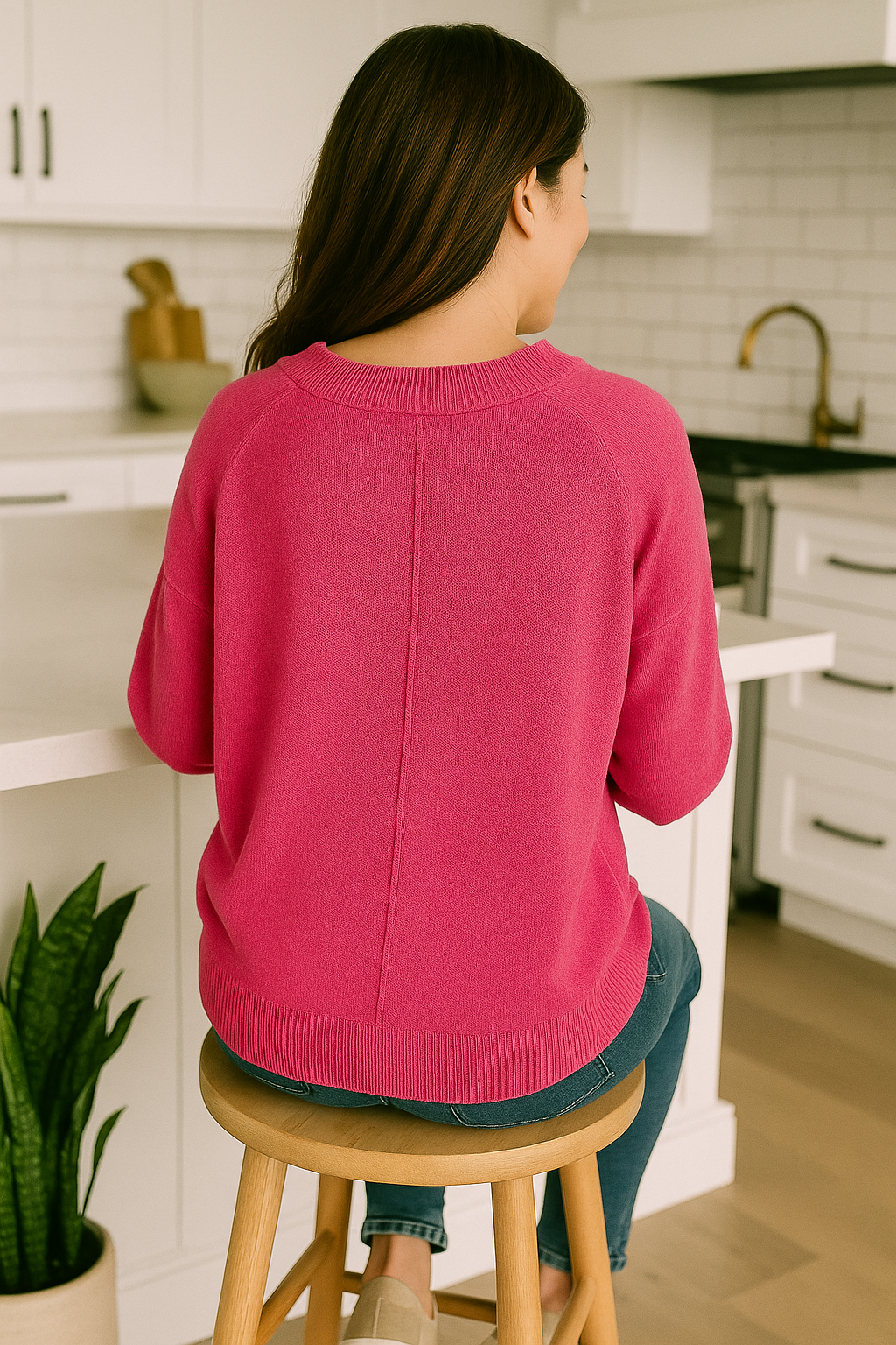 Vince Camuto cozy knit sweater in fuchsia casual elegance, back view Size XL