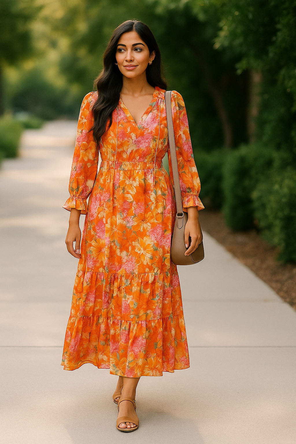Vince Camuto floral maxi dress-size M- feminen-flowing silhouette and movement-front view