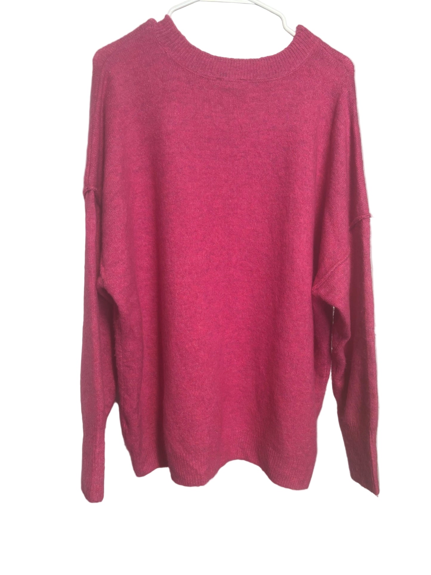 Close-up detail of Vince Camuto fuchsia knit sweater fabric texture and quality back view soft and luxurious