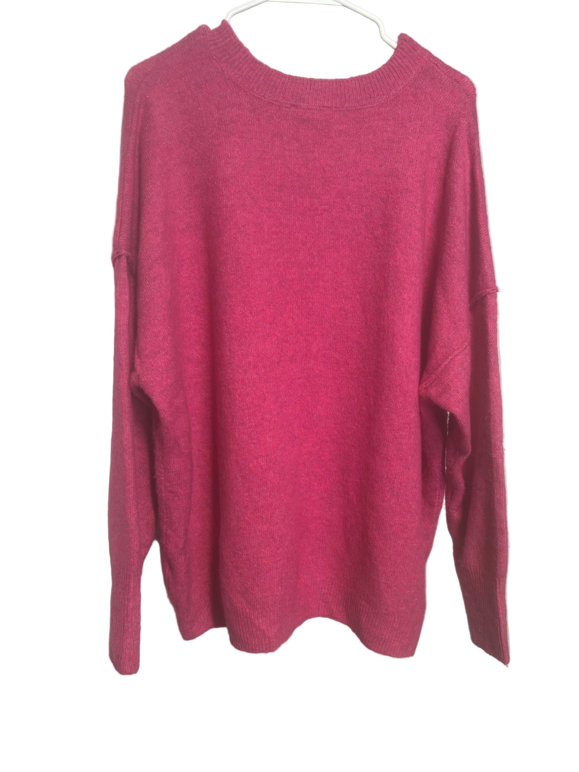Close-up detail of Vince Camuto fuchsia knit sweater fabric texture and quality back view soft and luxurious