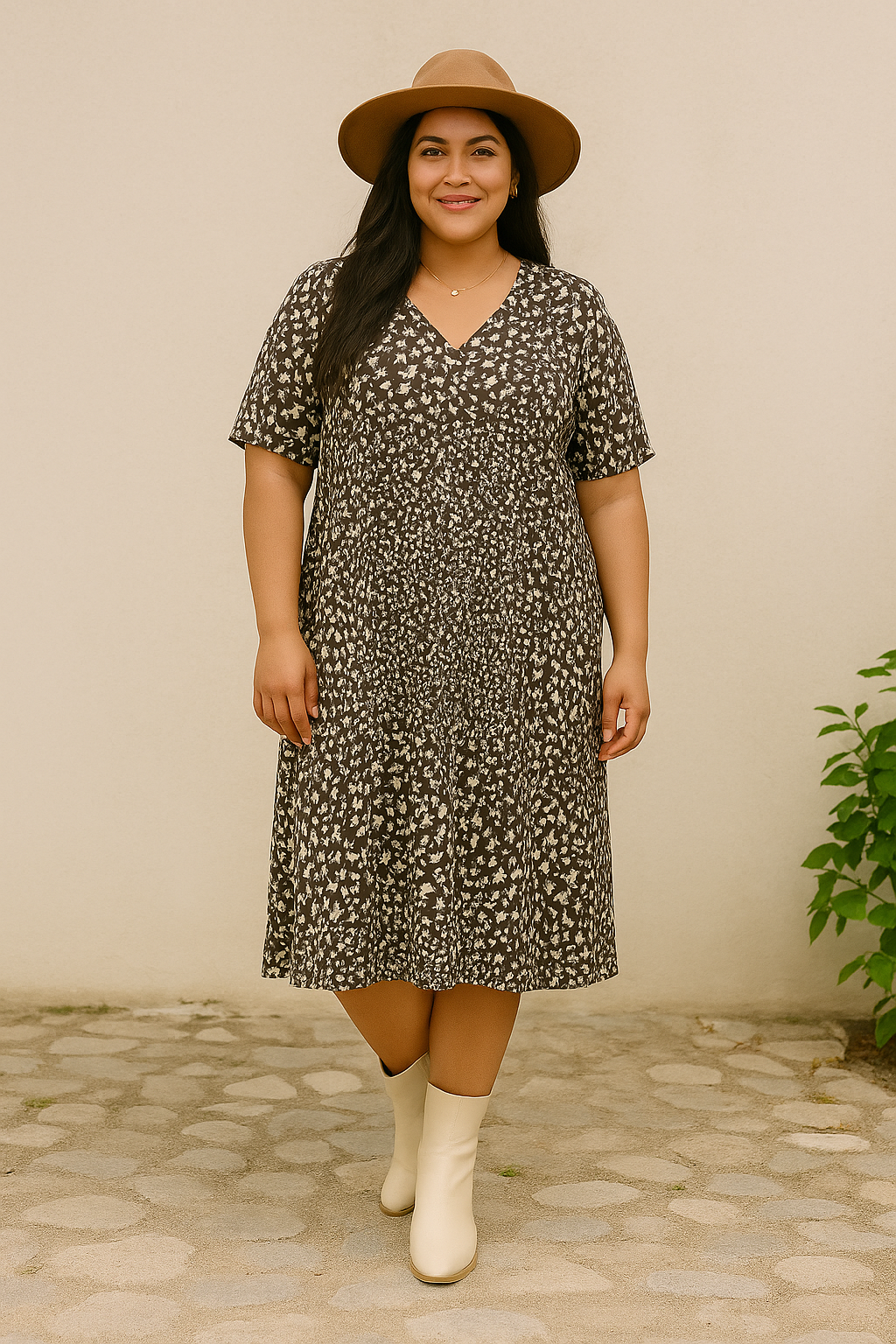 falling vlooms floral midi dress airy fabric green and cream tones size XL