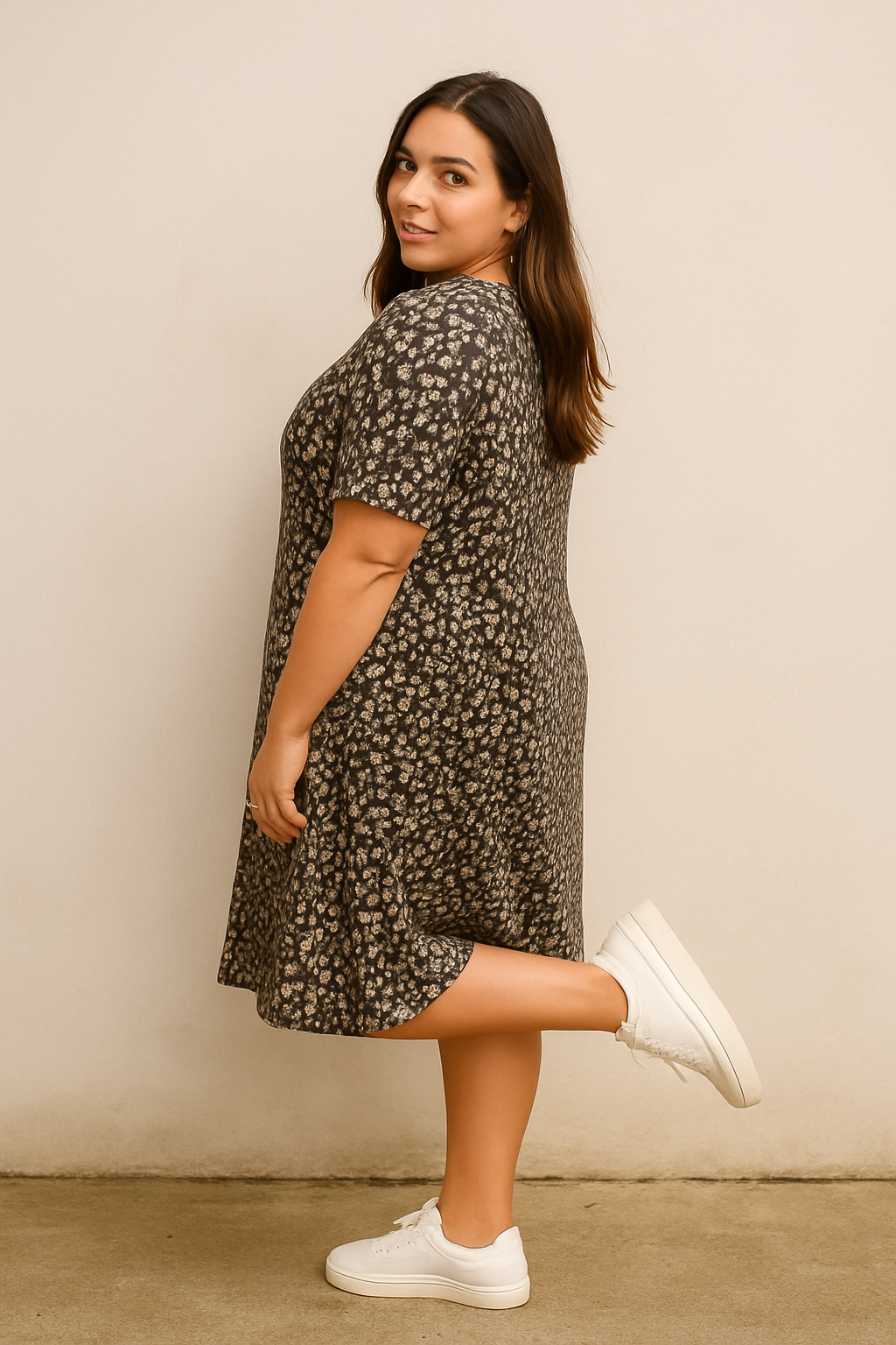 Petal summer midi Dress Green/off white tones  Size XL side view 