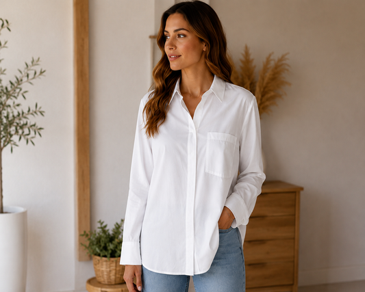 Athleta white performance button up shirt size small with chest pocket and stretch fabric