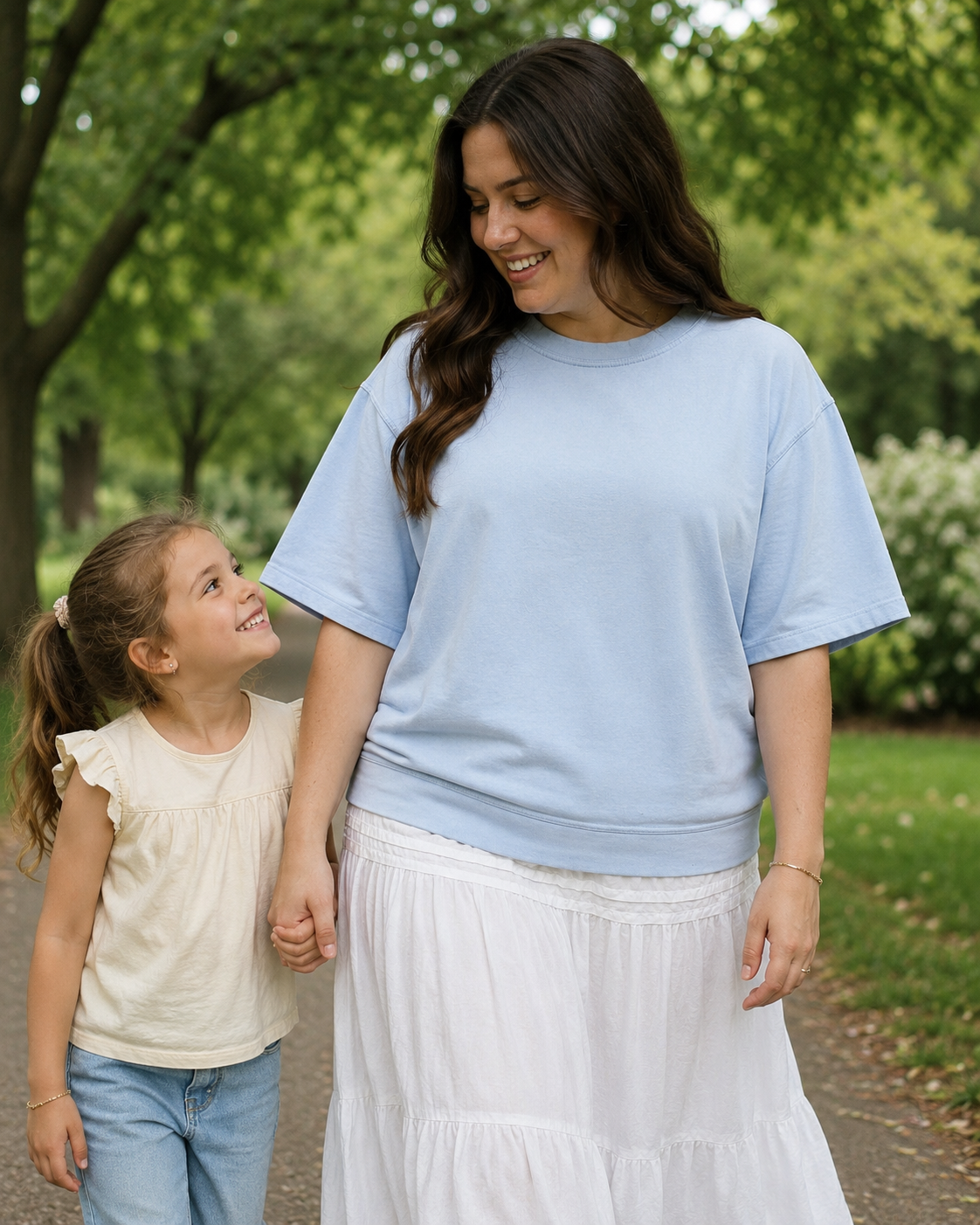 Wishlist light blue short sleeve sweatshirt top size large with crew neck styled for Adored Again boutique