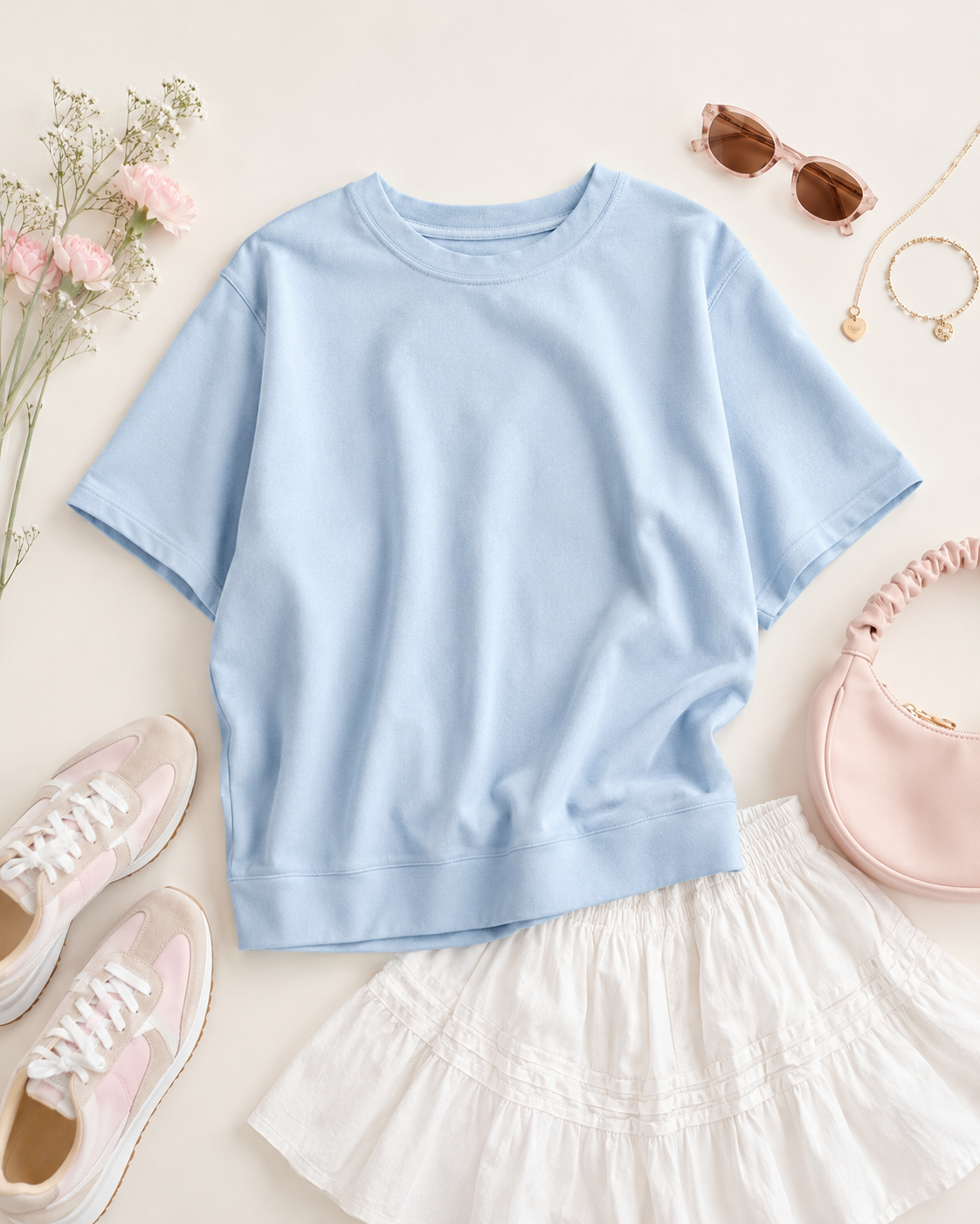 Soft light blue Wishlist sweatshirt style top size large with short sleeves and relaxed casual fit