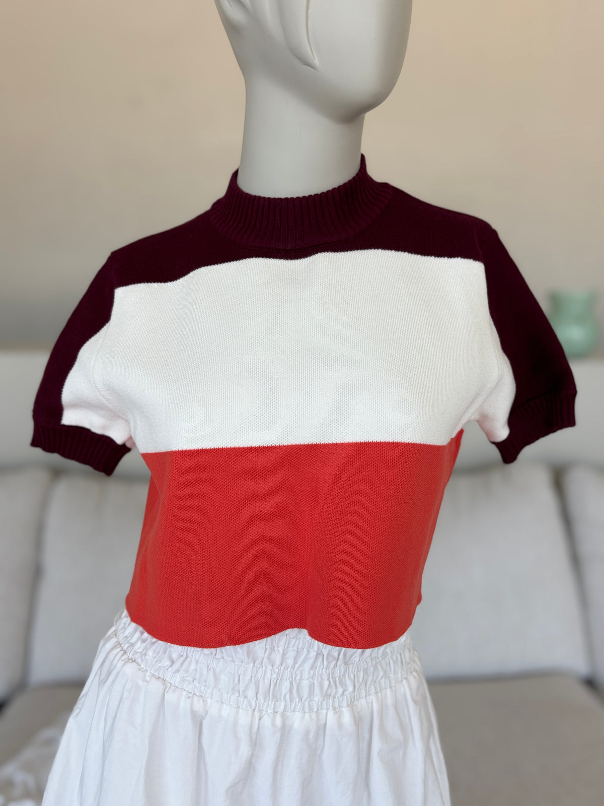 New without tags YLLW Ryder 100% cotton-knit crop top with bold retro-inspired colorblocking