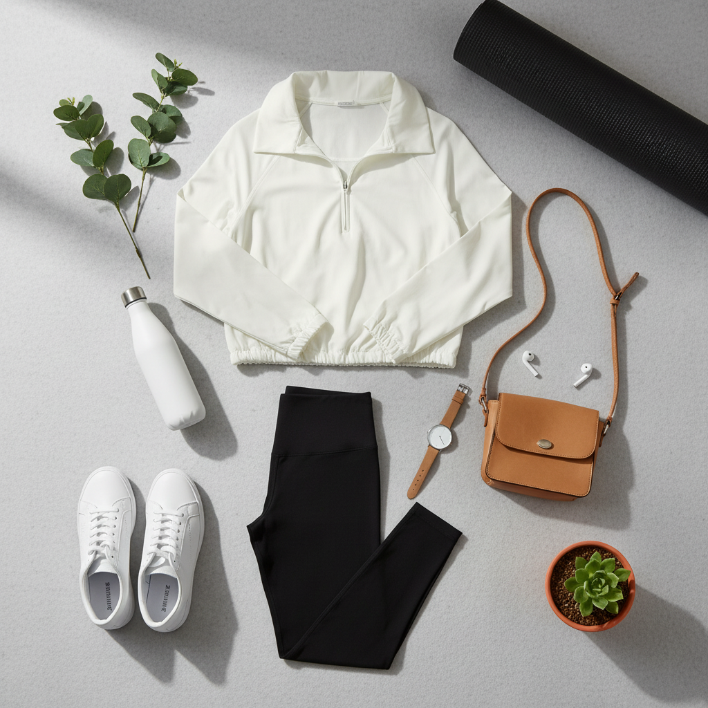 Athleta Half-Zip Pullover Flat Lay every day style, breathable jacket