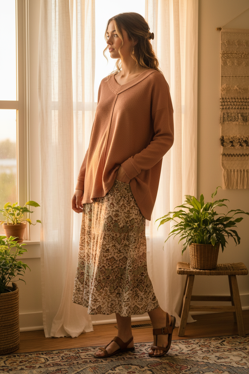 Boho midi skirt styling