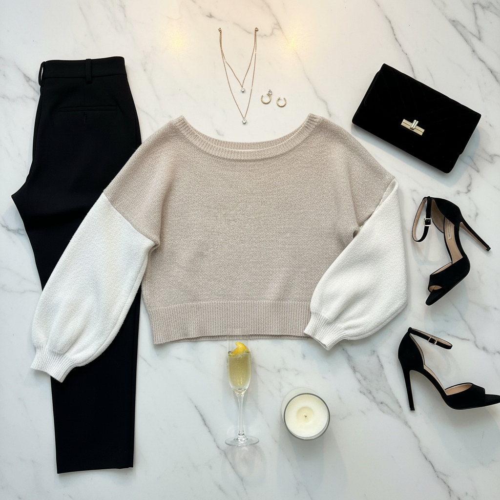 William Rast - Tan & Ivory Colorblock Short Sleeve Sweater - Size M - flat lay styling, So cute!