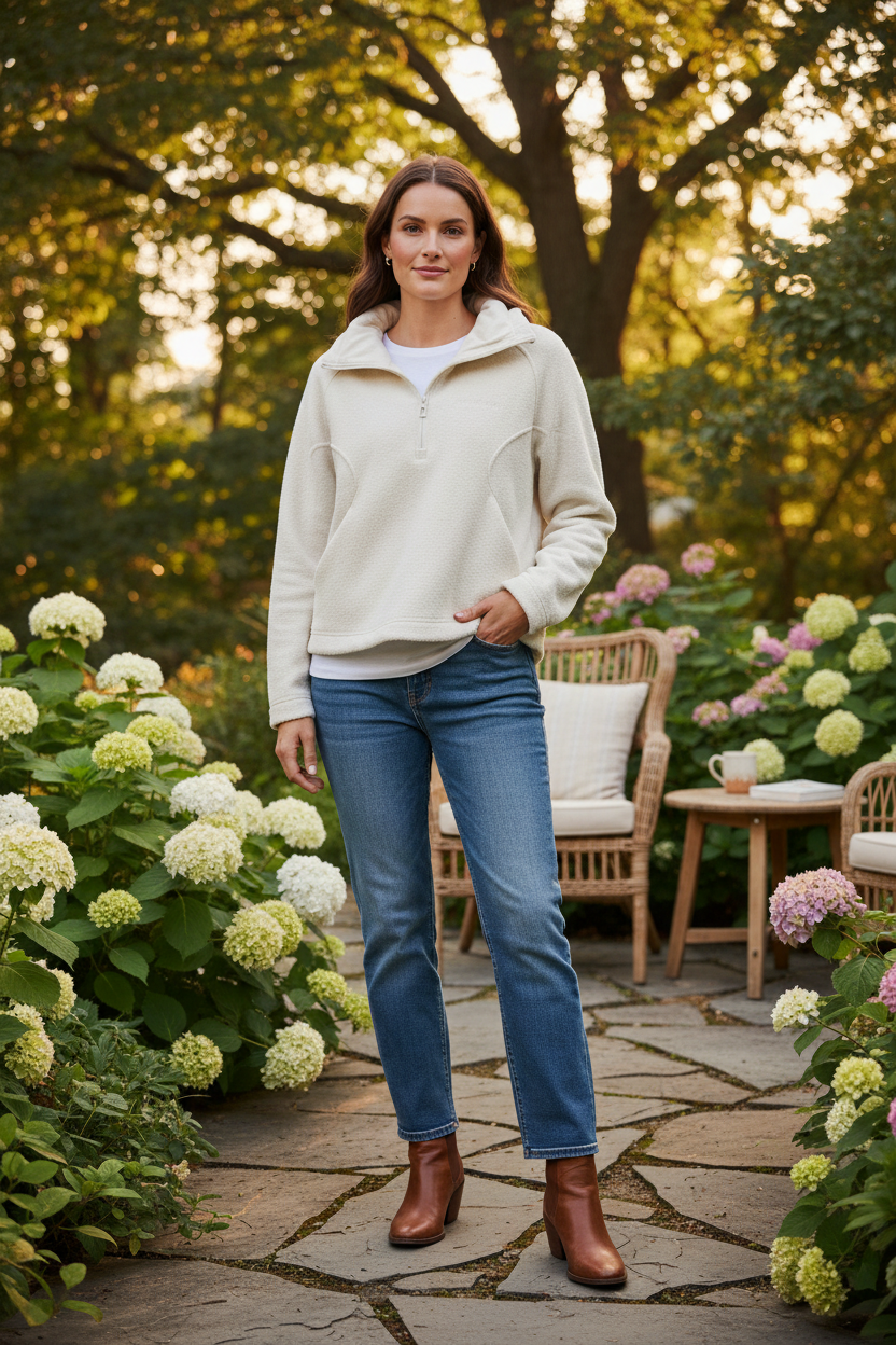 Ivory Plush 1/2 Zip Pullover - Size M Fit - casual comfortable, at ease