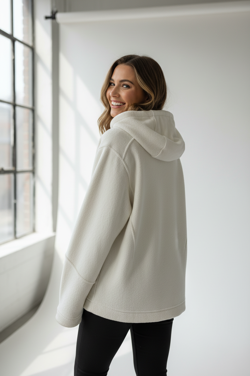 Ivory Plush Hoodie - Back View