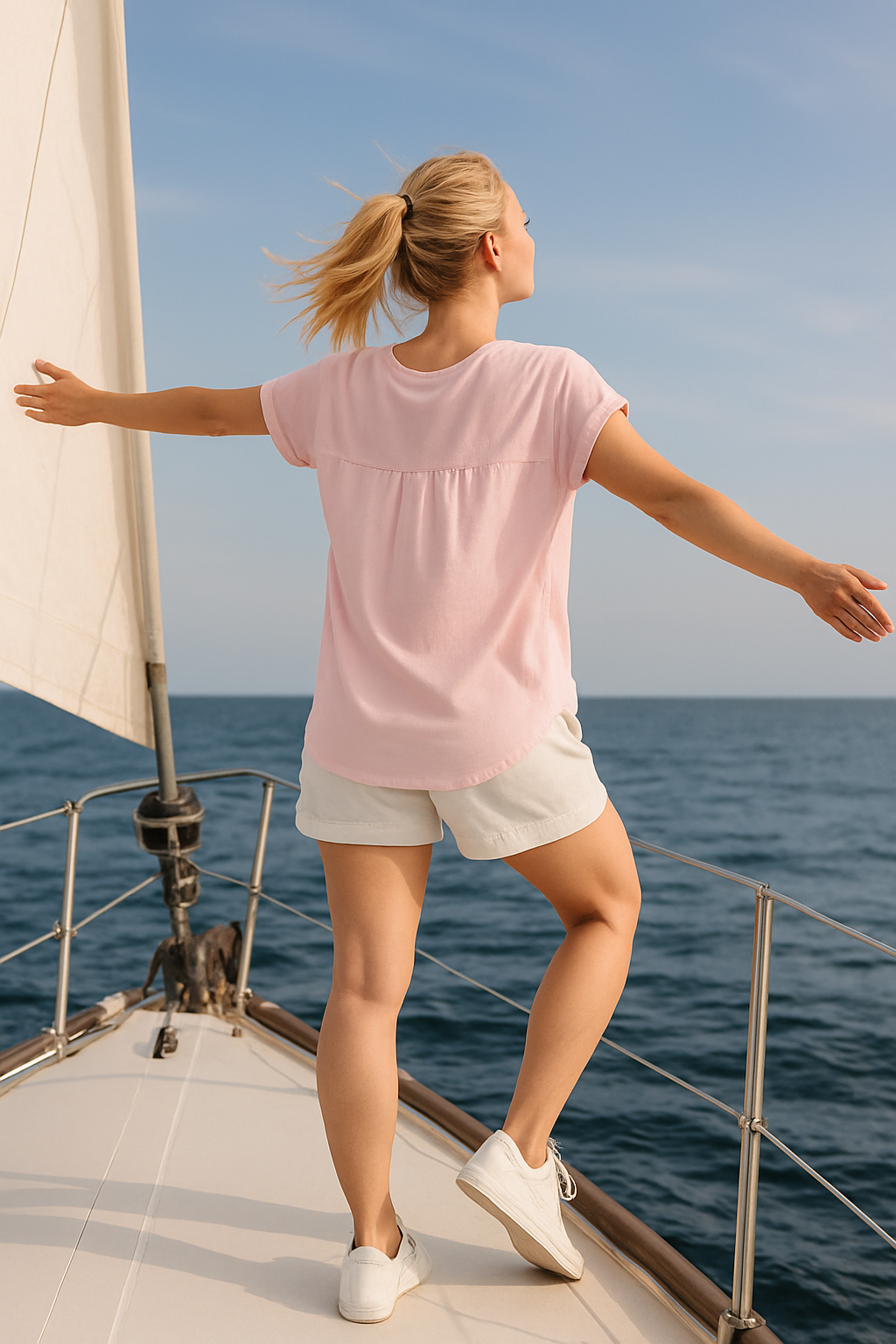 lululemon Wildflower Flow t-shirt detail showing comfortable fit and soft pink color. Freedom and Ease
