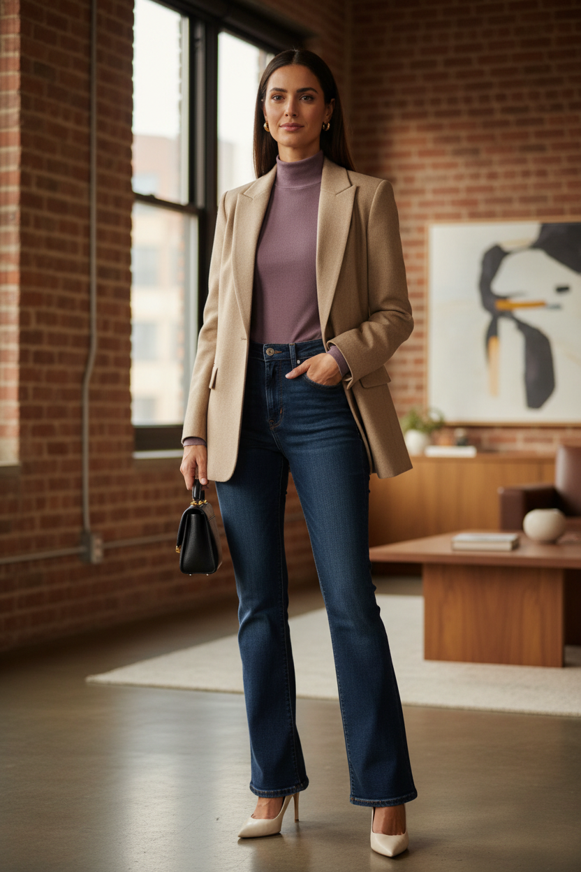 Mono B Mockneck Blazer Flare Denim Lifestyle