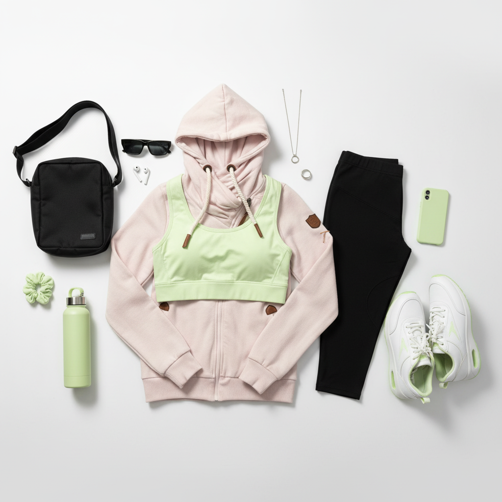 Pale Pink Athleisure Flat Lay with Lime Accents