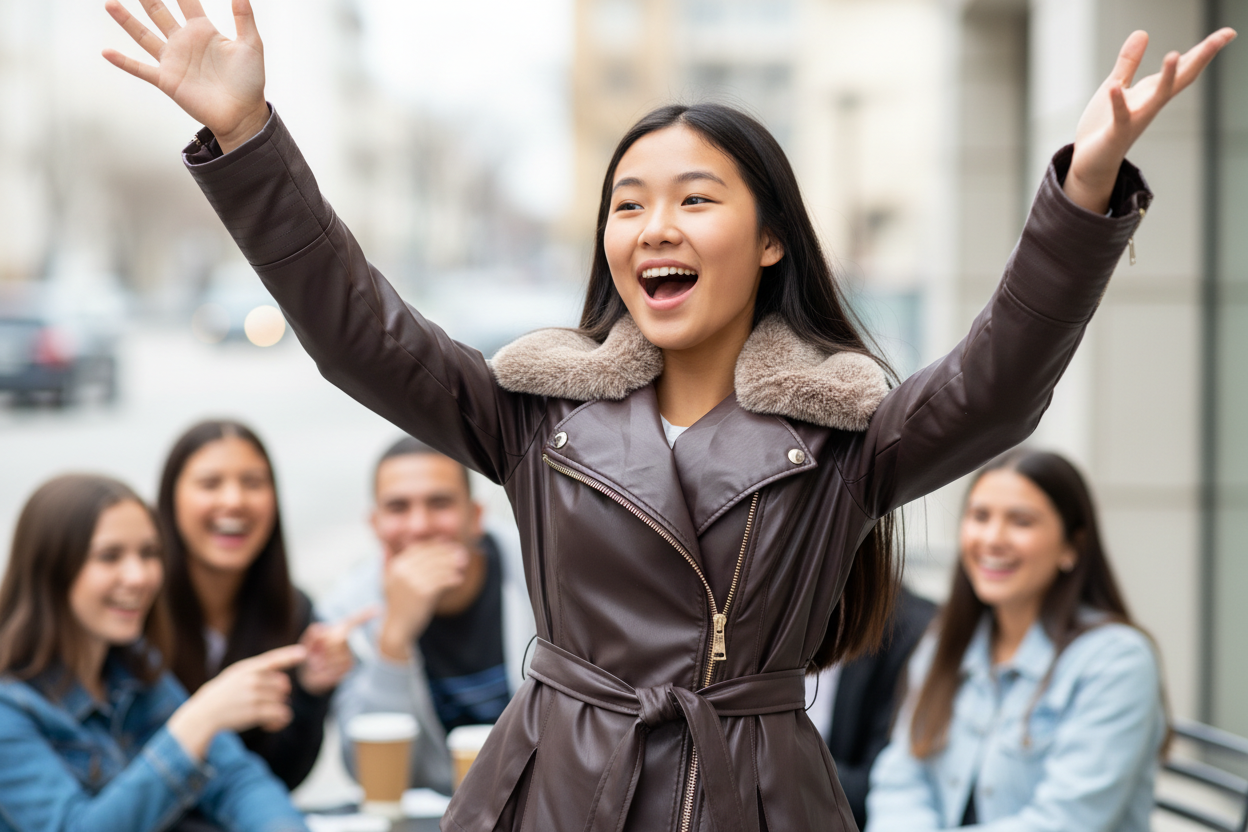 Guess - Chocolate Brown Faux Fur & Leather Moto Jacket - Size S -  expressive, confident w/ self