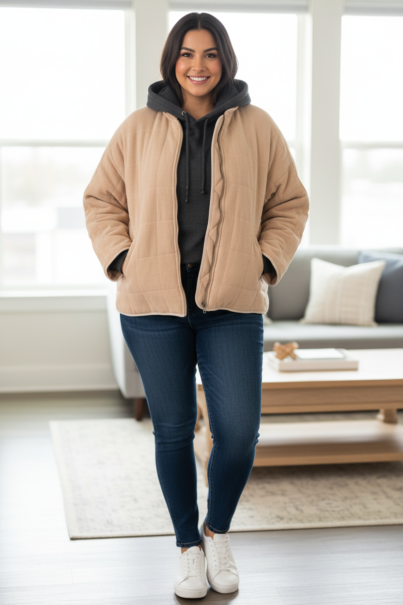 Tan Quilted Coat Size XL