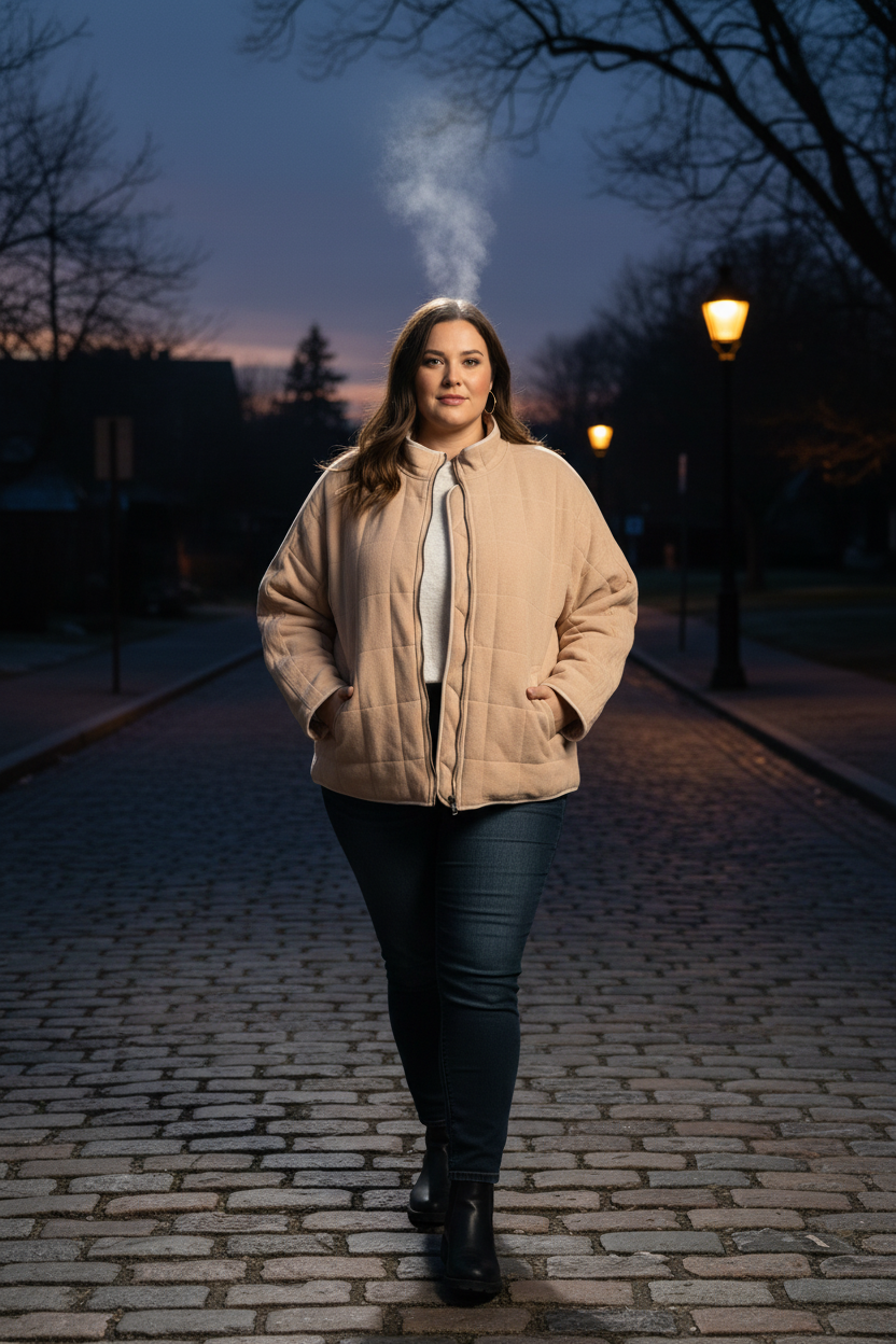 Unbranded - Tan Quilted Coat - Size XL coat at mid-butt length for cold nights and days.