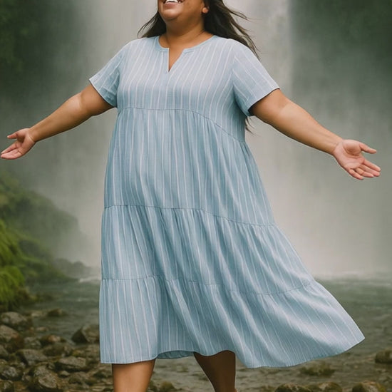 Striped Mist Maxi Dress Light Blue/White Size XL tiered summer