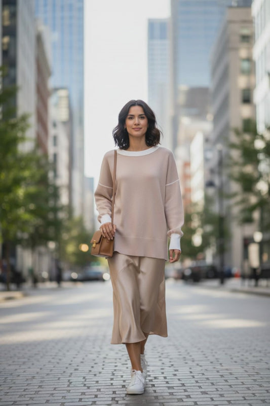 Tan & White Colorblock Sweater - Size L