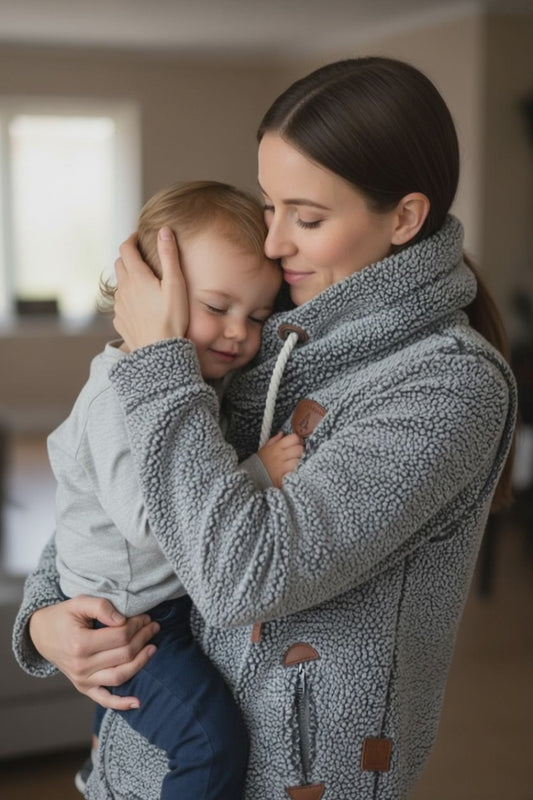 Wanakome - Grey Sherpa Vest with Leather Details - Asymmetrical Zip - Size M
