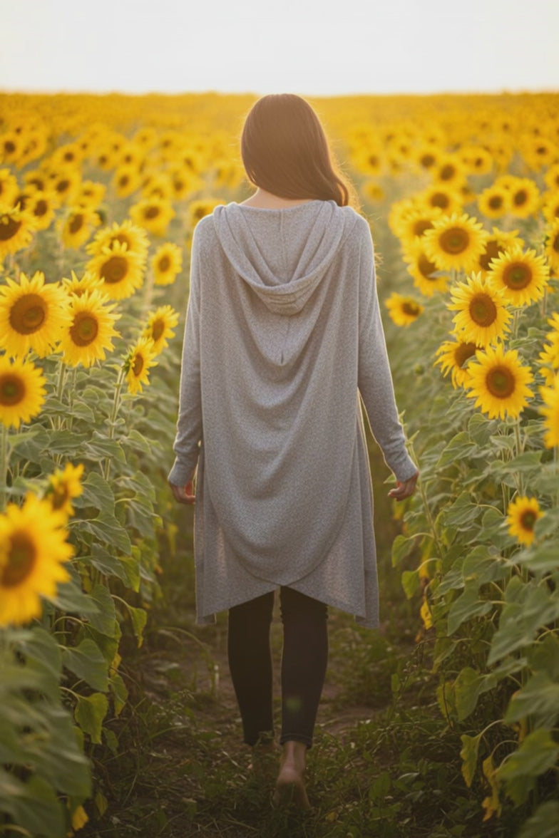 Athleta - Grey Drapey Hooded Sweater - Size S  living the dream in sunflower fields. Beautiful Drape