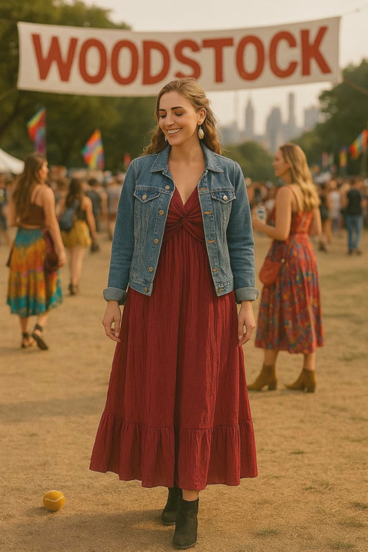 Bohme - Red Wine Twist-Front Romantic Maxi Dress - Size S - Boho