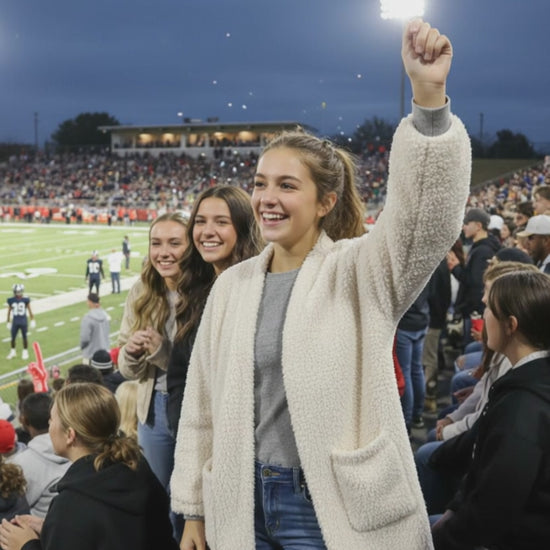 Plushie Cozy - Ivory Fuzzy Sherpa Cardigan - Size L for fun, warmth, and joy.