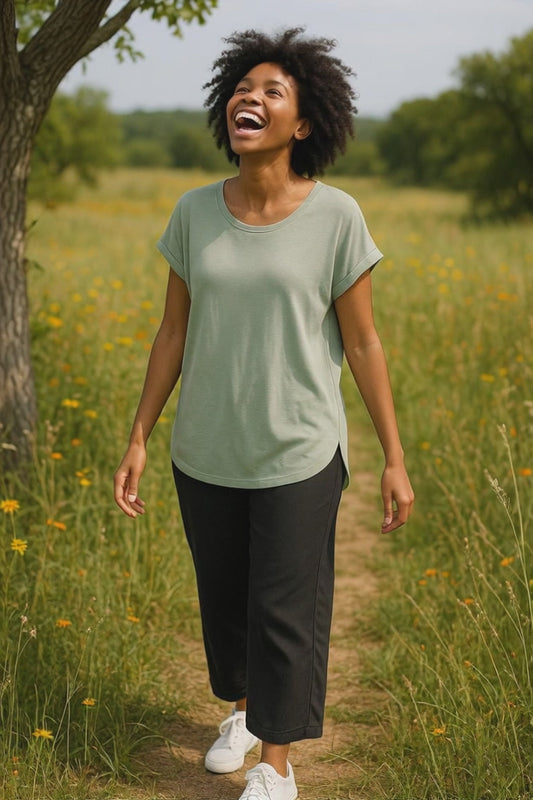 Athleta - Prairie Tee - Pastel Green T-Shirt - Size S - happy moments in shirt