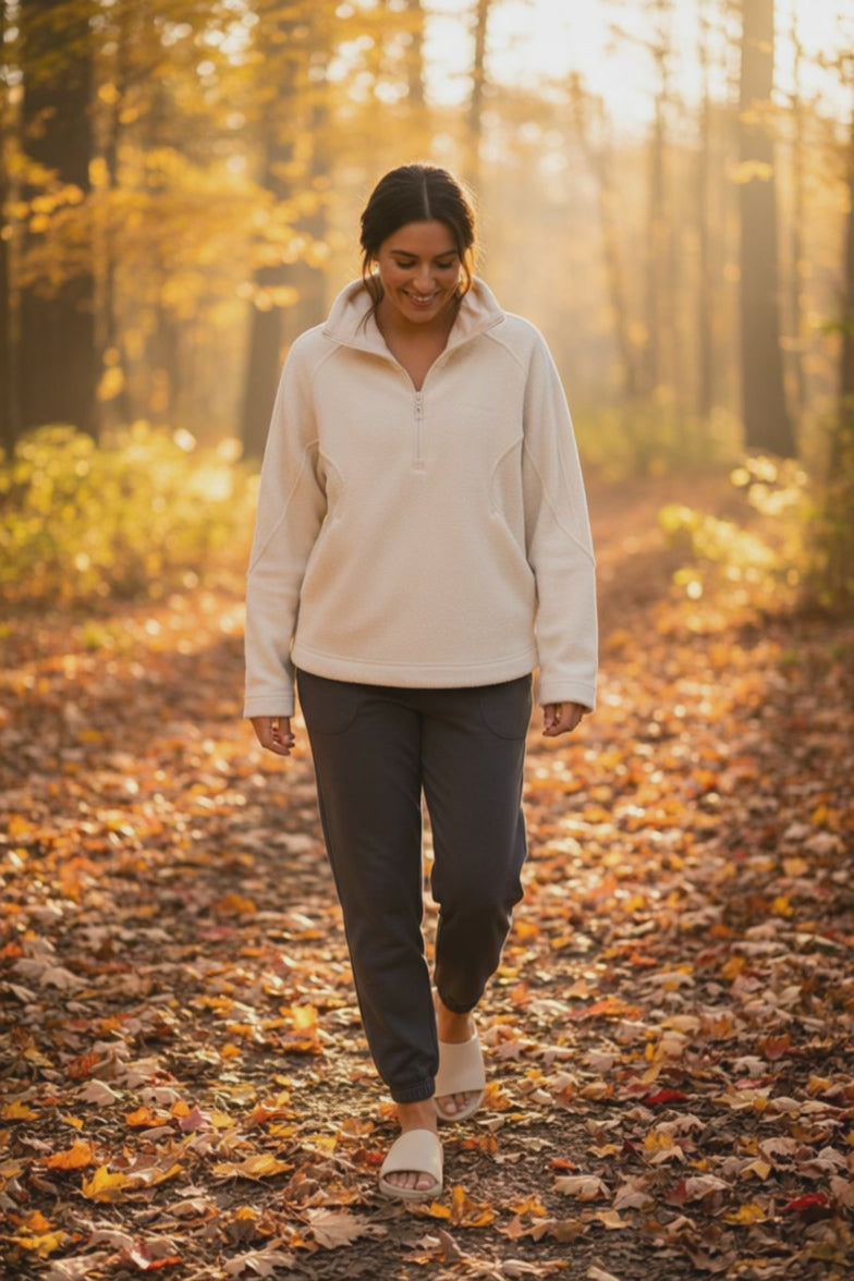 lululemon - Ivory Cozy Micro-Fleece 1/2 Zip Hoodie - Size 8 - creates ease and great feelings