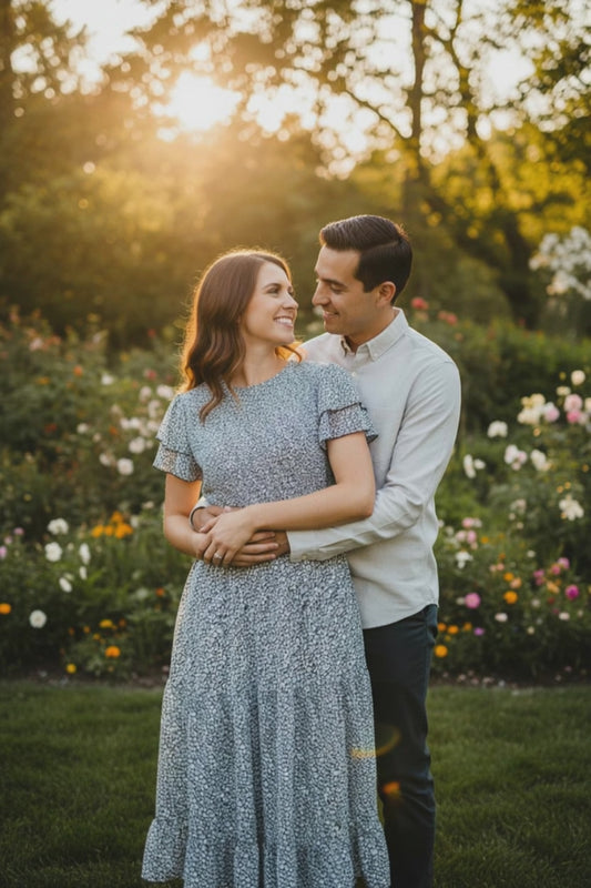 Orange Creek L.A. - Black & Light Blue Floral Midi Dress - Size L - A romantic Dress - fluttery sleeves