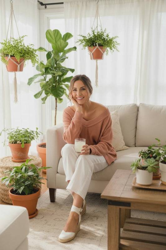 V-Neck Tunic Top - Waffle Knit - Coral - Size L