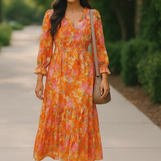 The Vince Camuto-Sunset Bloom Maxi Dress-size M -Fall inspired, floral, beautiful dress.