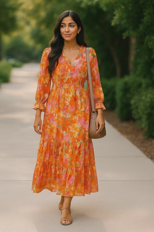 The Vince Camuto-Sunset Bloom Maxi Dress-size M -Fall inspired, floral, beautiful dress.