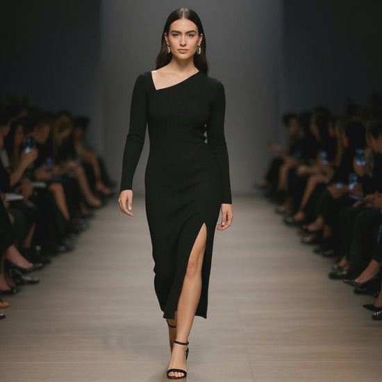 A New Day - Black Ribbed Midi Dress - Size M - Style - slimming - functional
