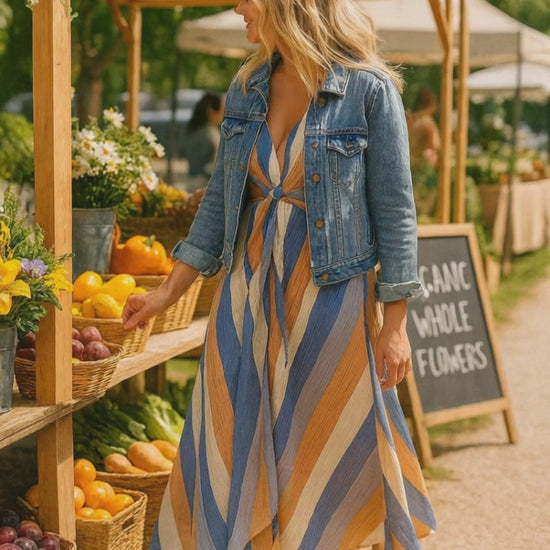 Woman wearing a Dee Elly, maxi, Size M dress.  Long dress.  casual version