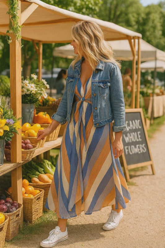 Woman wearing a Dee Elly, maxi, Size M dress.  Long dress.  casual version