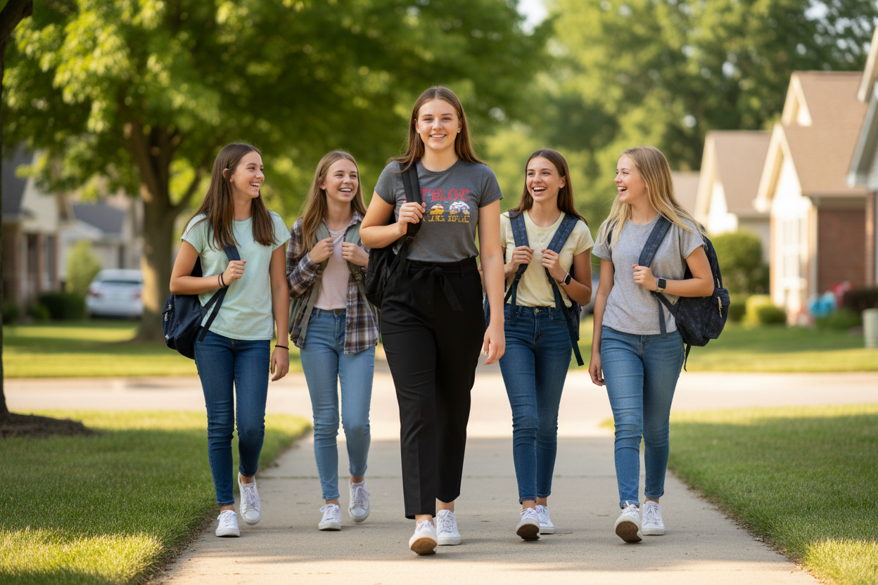 Athleta - Black Straight Leg Dress Pants with Bow Detail - Size 12 girl walking home from school in black Athleta dress pants