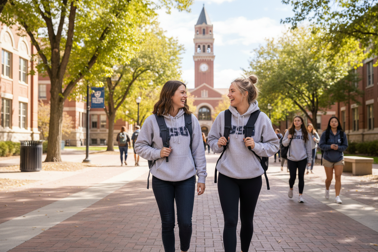 Champion Reverse Weave - Utah State University Hoodie - Gray - Size M Students walking together 